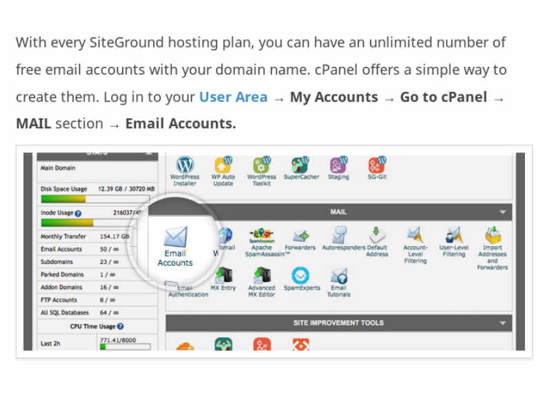 SiteGround free email accounts.